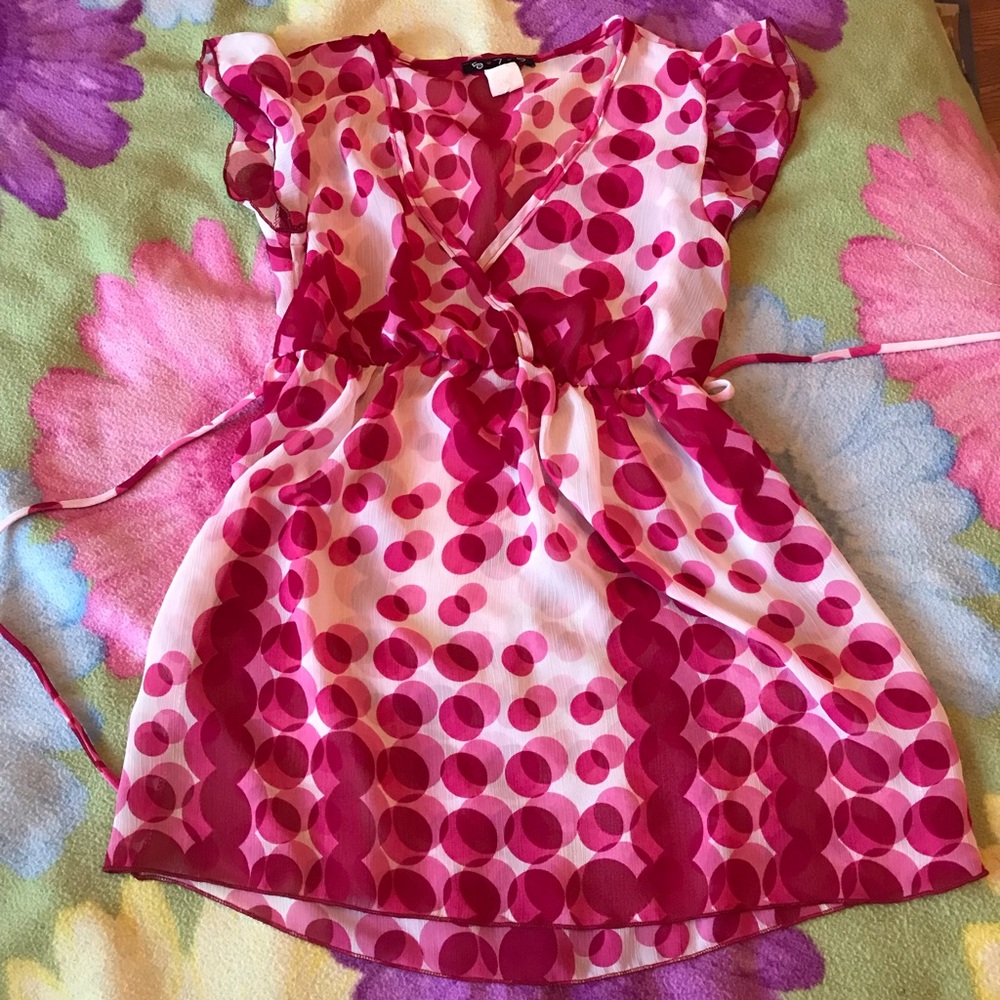 579 Pink and White Polka Dot Wrap Blouse vintage y2k